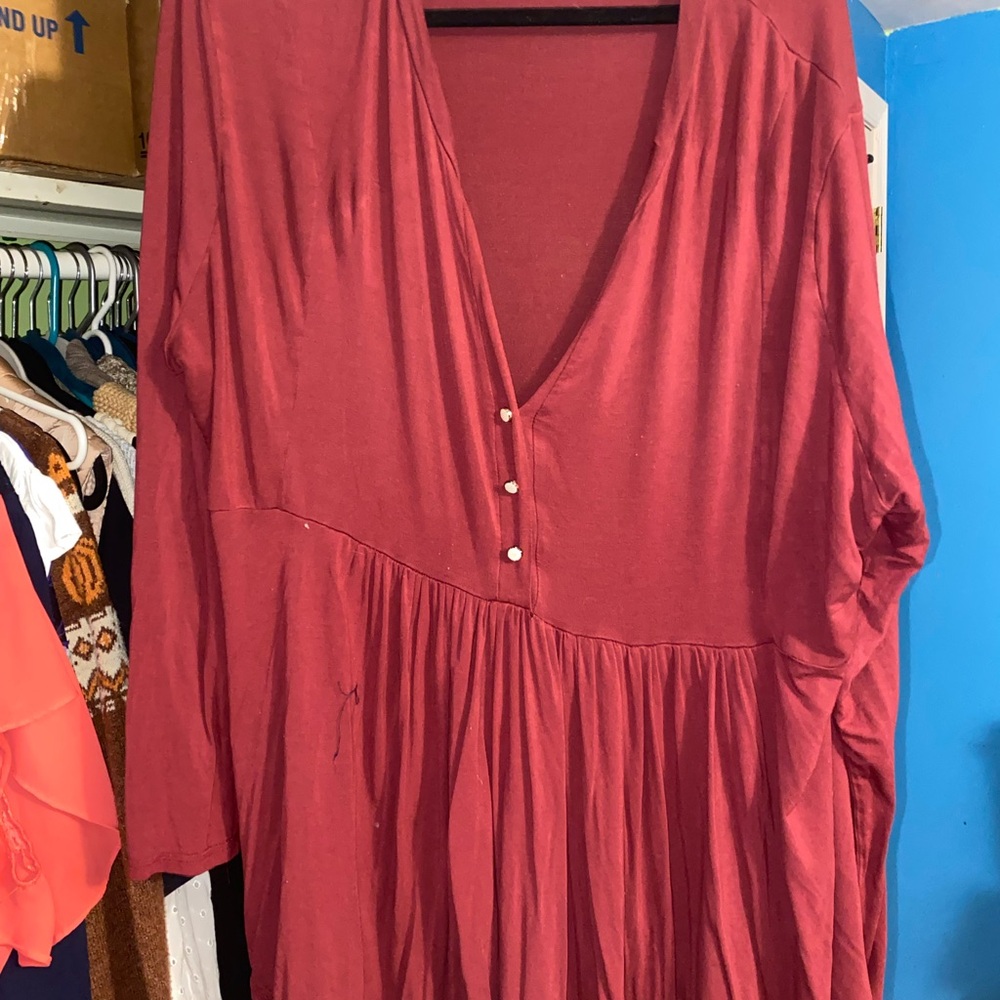 Grace Deep V-Neck Blouse - Rust Red